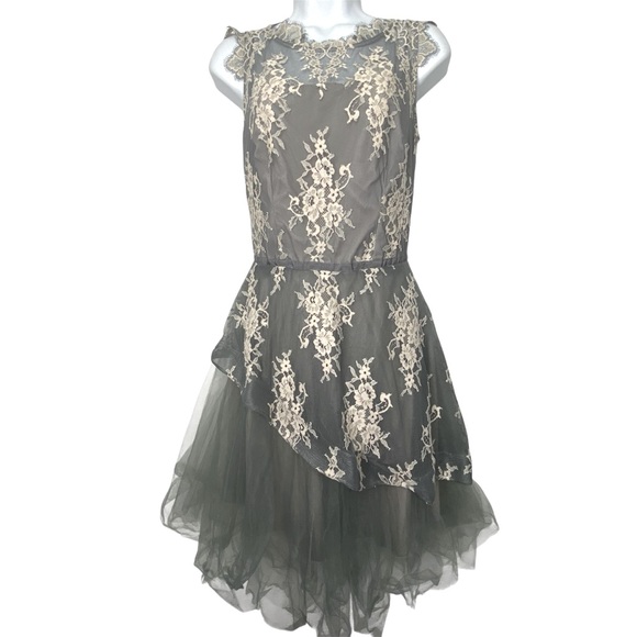 Nha Khanh Kenzie Gray Lace Tulle Dress - Picture 1 of 16